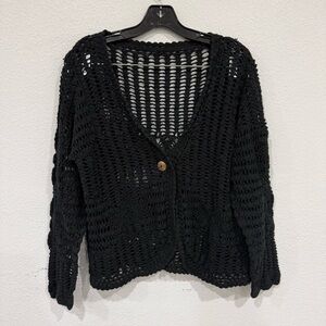 Vintage Crocheted Knit Boho Bohemian Hippie Cardigan Black Women’s Small/Medium
